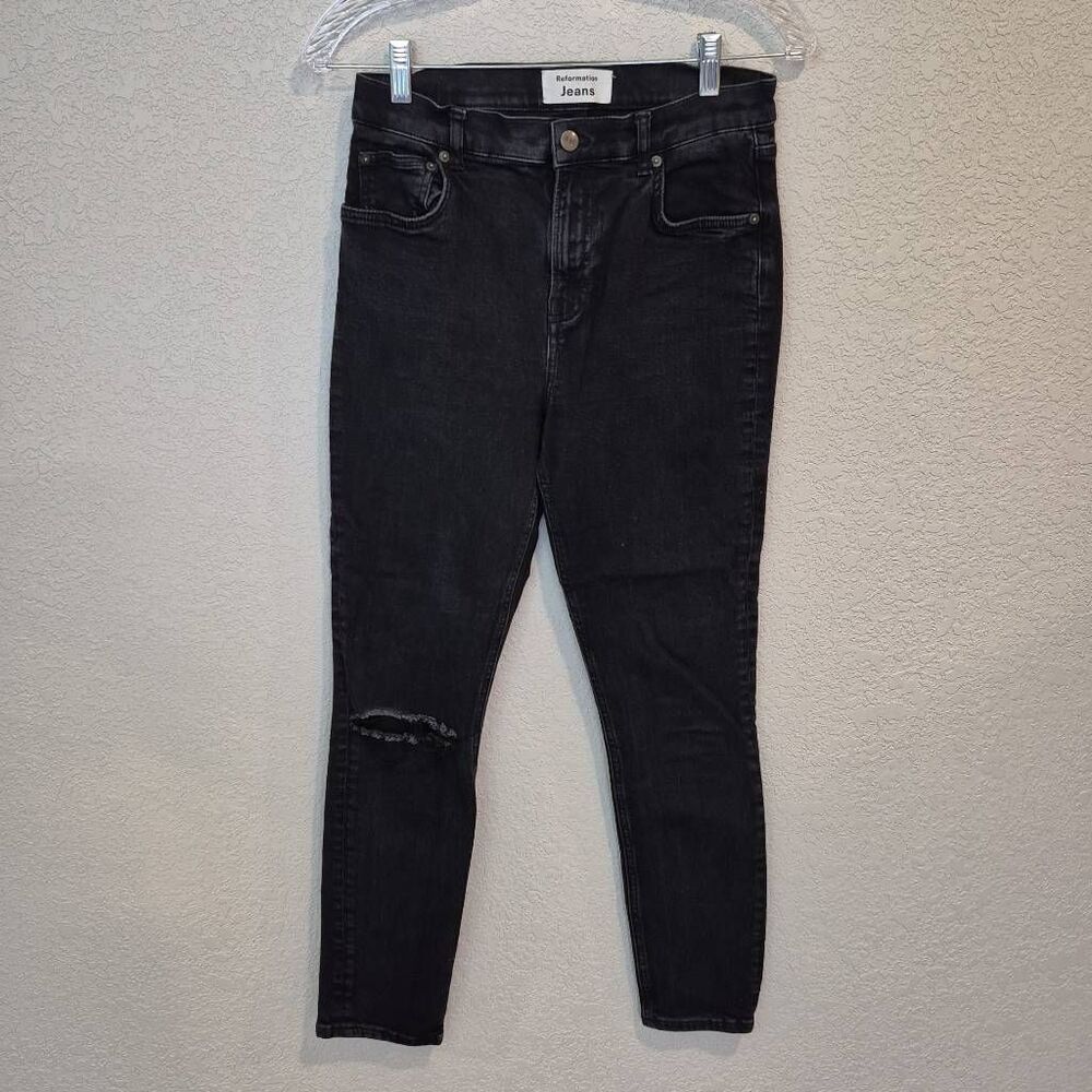 Reformation Jeans Size 28 Black Distressed High Rise Skinny Organic Cotton